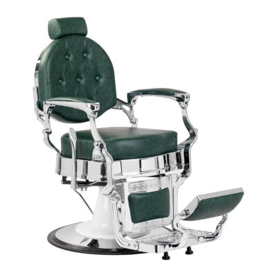 Gabbiano fotel barberski President Zielony z chromowaną ramą