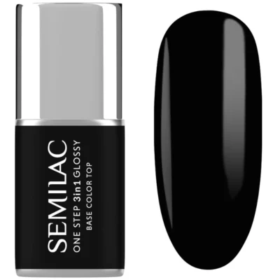 Semilac Lakier do paznokci hybrydowy One Step 3w1 Glossy 7ml - S190 The Black