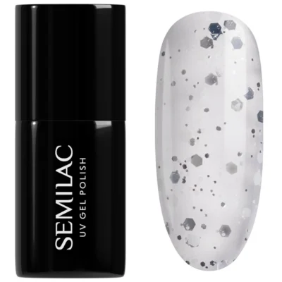 Semilac Lakier do paznokci hybrydowy 7ml - 924 Silver & White Drops