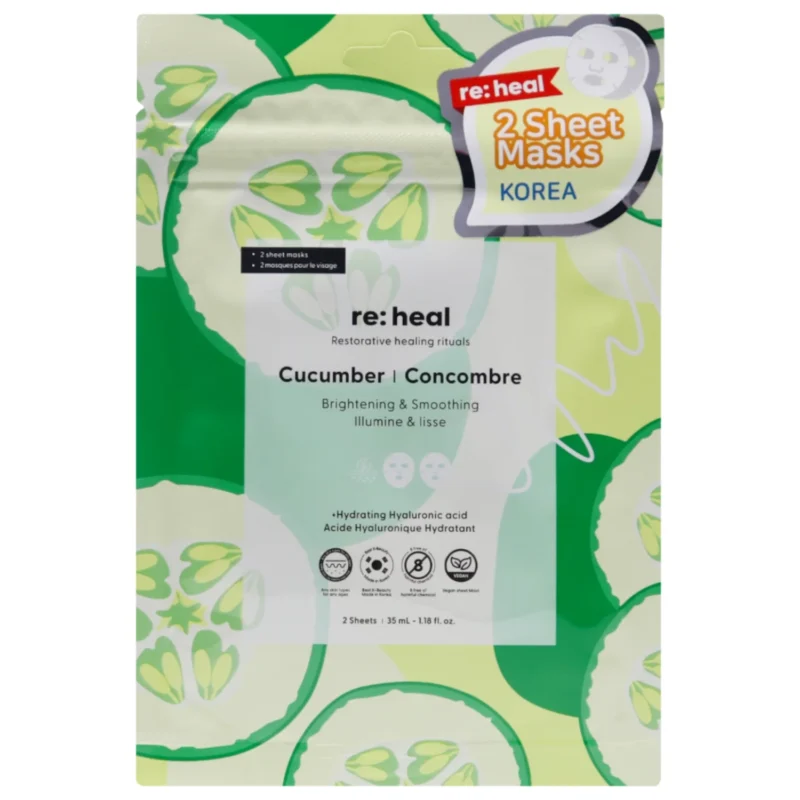 cucumber_face_mask RE:HEAL Cucumber maseczki w płachcie nawilżające i rozświetlające 2 szt.