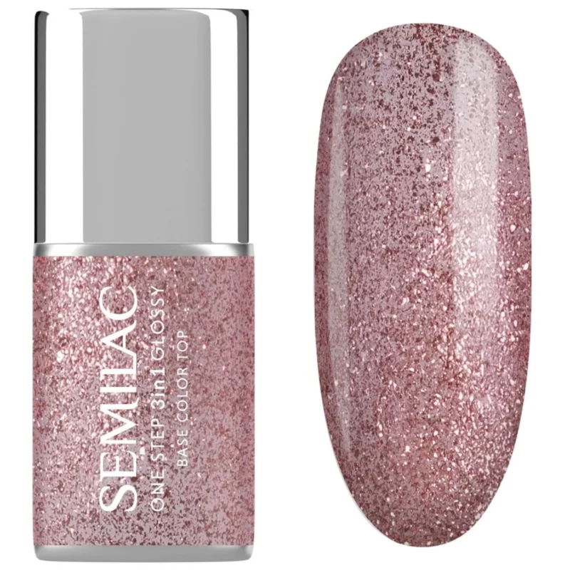 Semilac Lakier do paznokci hybrydowy One Step 3w1 Glossy 7ml - S250 Glitter Pink