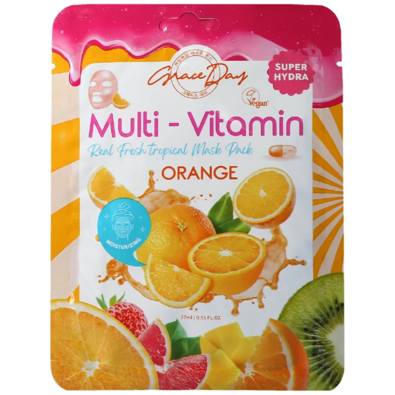 multi-vitamin_orange_mask GraceDay Multi-Vitamin Orange Mask Pack rozświetlająca maska w płachcie z pomarańczą 27ml
