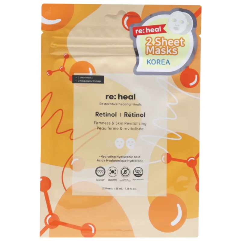 retinol_face_mask RE:HEAL Retinol maseczki w płachcie wygładzające i rewitalizujące 2 szt.