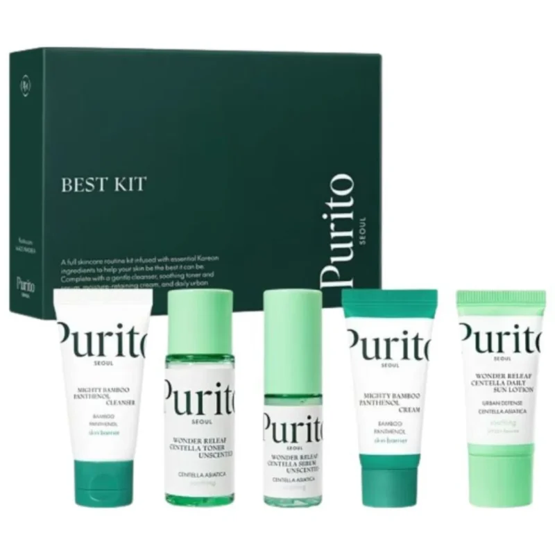 Purito Seoul Best Kit zestaw 5 kosmetyków do skóry wrażliwej z Centella, bambusem i pantenolem
